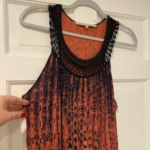 Rachel Roy Maxi Dress Size M | Burnt Orange & Black | Crocheted Collar | Pockets